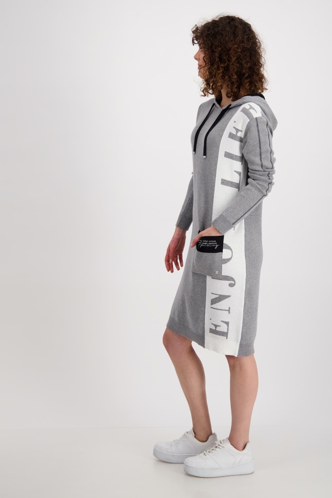Mode Shop Midi Kleid - aufgesetzter und mit Kapuze Tasche Wendeln Strick MONARI
