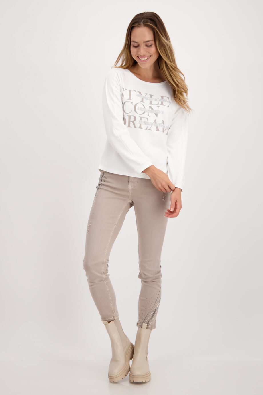 MONARI Jersey Shirt mit Rundhals und Strass
