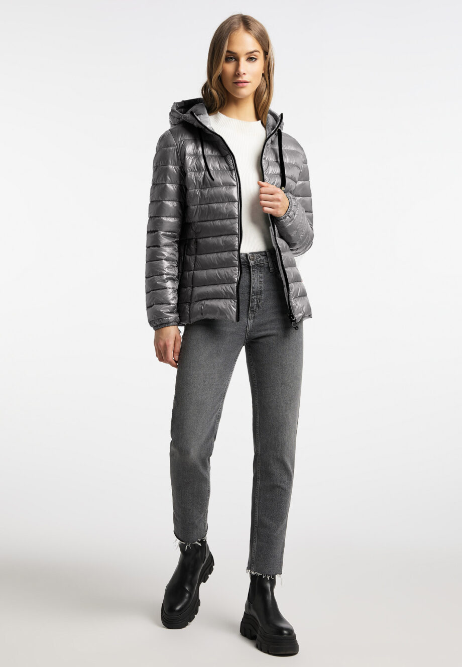 FRIEDA&FREDDIES Kurze Steppjacke mit Kapuze in grau