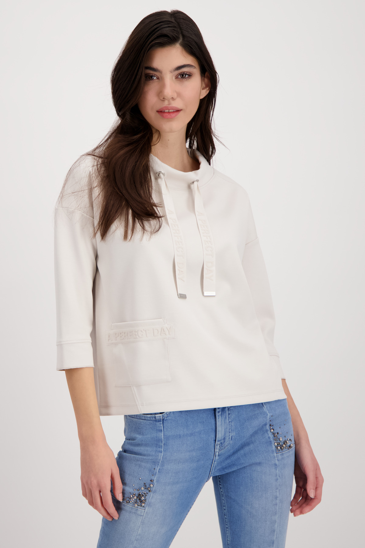 MONARI Damen Sweatshirt mit Shop Wendeln Buchstaben 3/4 3D - Arm Mode
