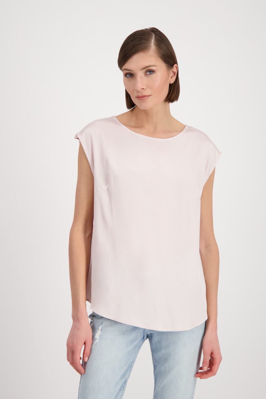 MONARI Damen Satin Bluse mit Kurzarm in Rosa - light rosé