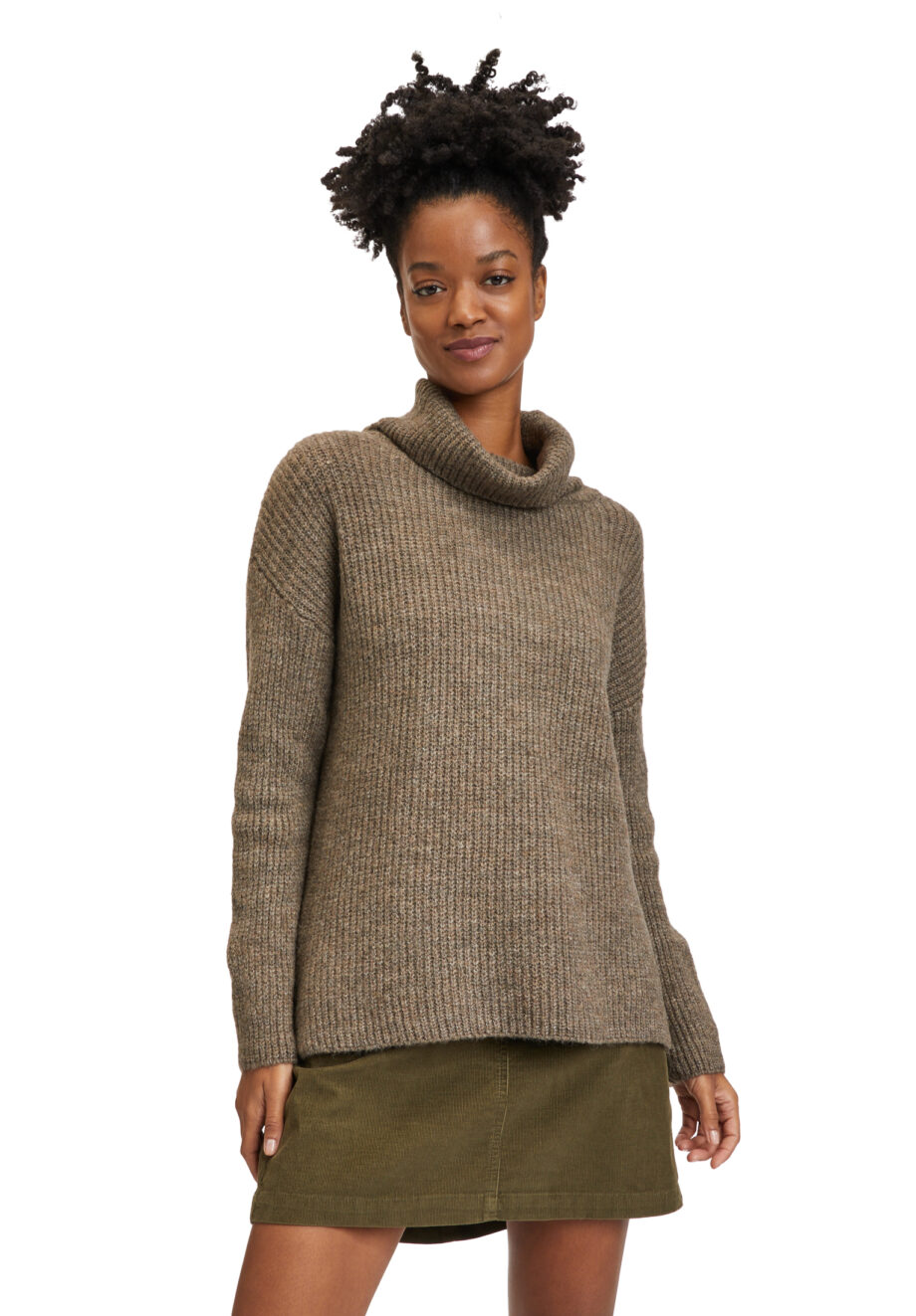 CARTOON Damen Strickpullover mit Rollkragen oversized in Braun - walnut melange