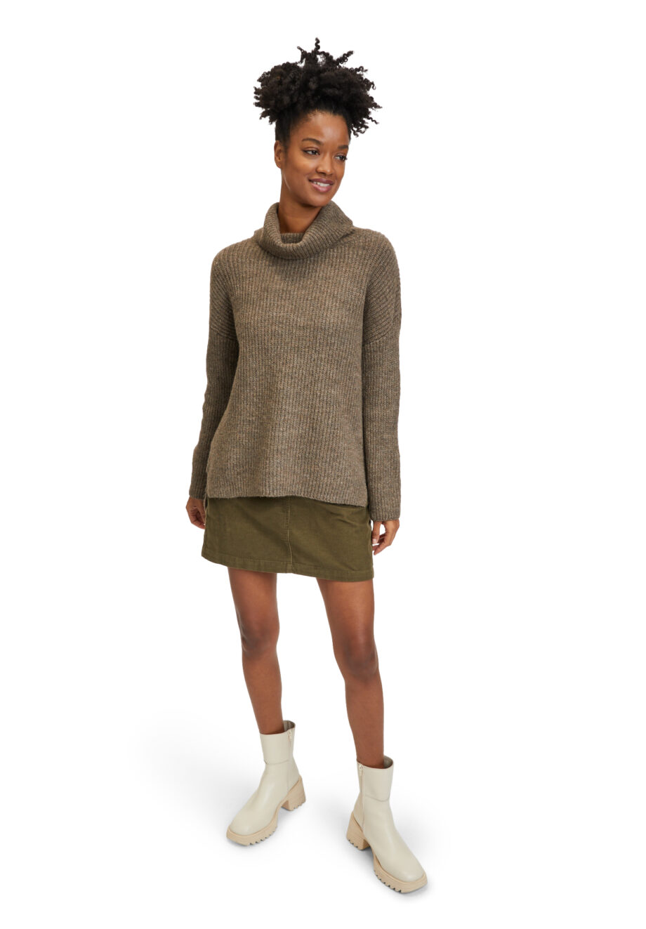 CARTOON Damen Strickpullover mit Rollkragen oversized in Braun - walnut melange