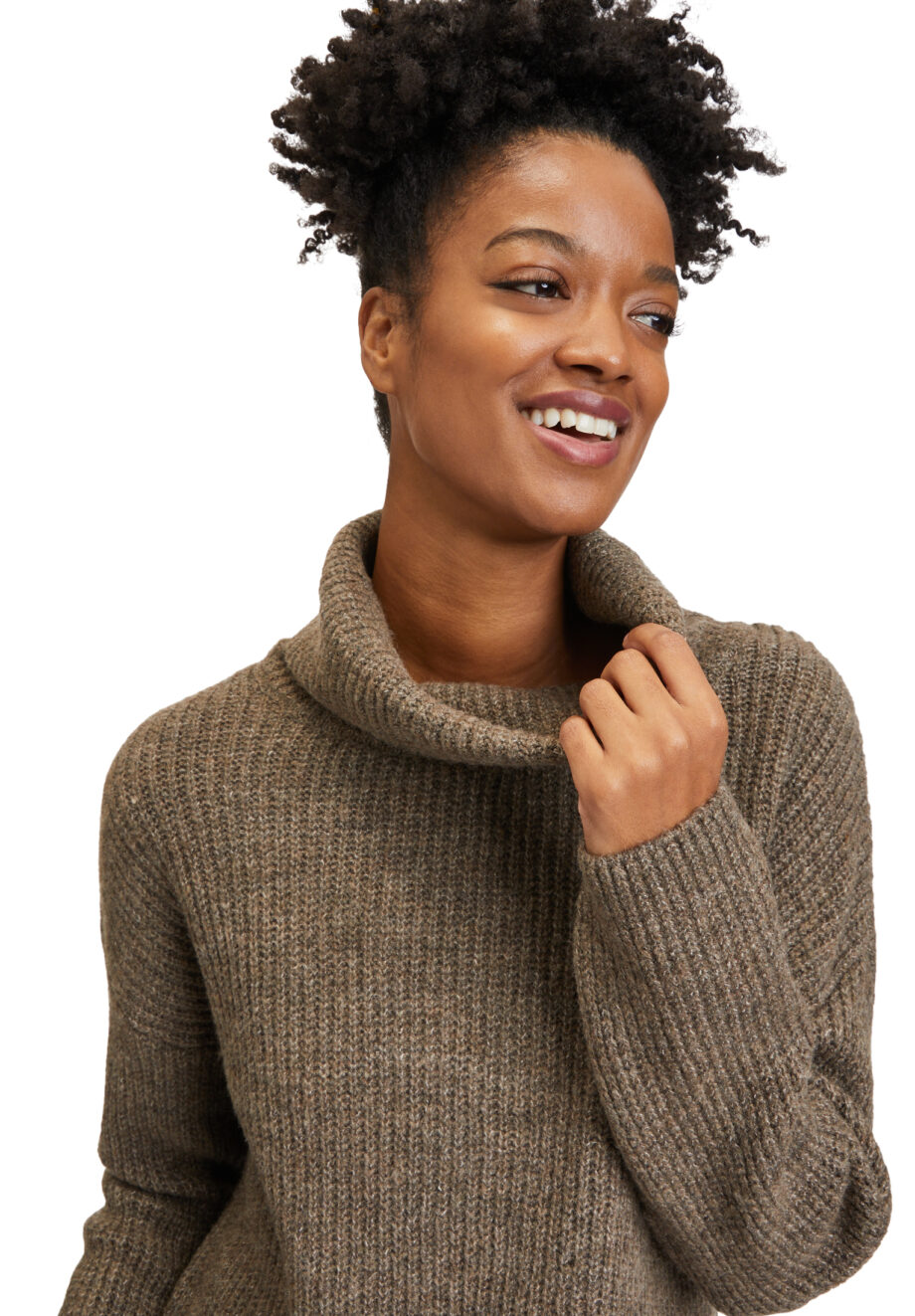 CARTOON Damen Strickpullover mit Rollkragen oversized in Braun - walnut melange