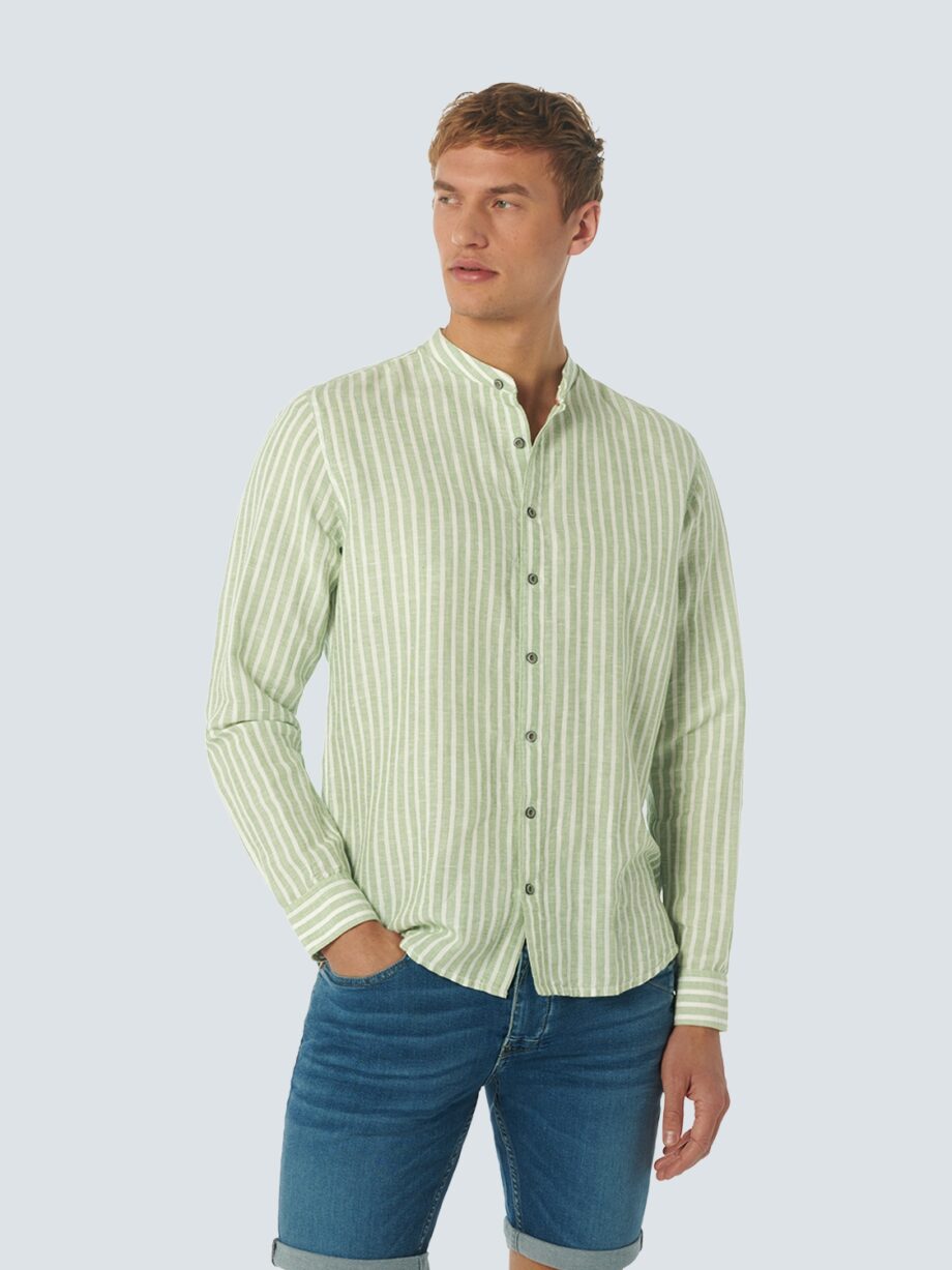 NO EXCESS Herren Shirt mit Streifenmuster in Blau und Grün - cloud und green