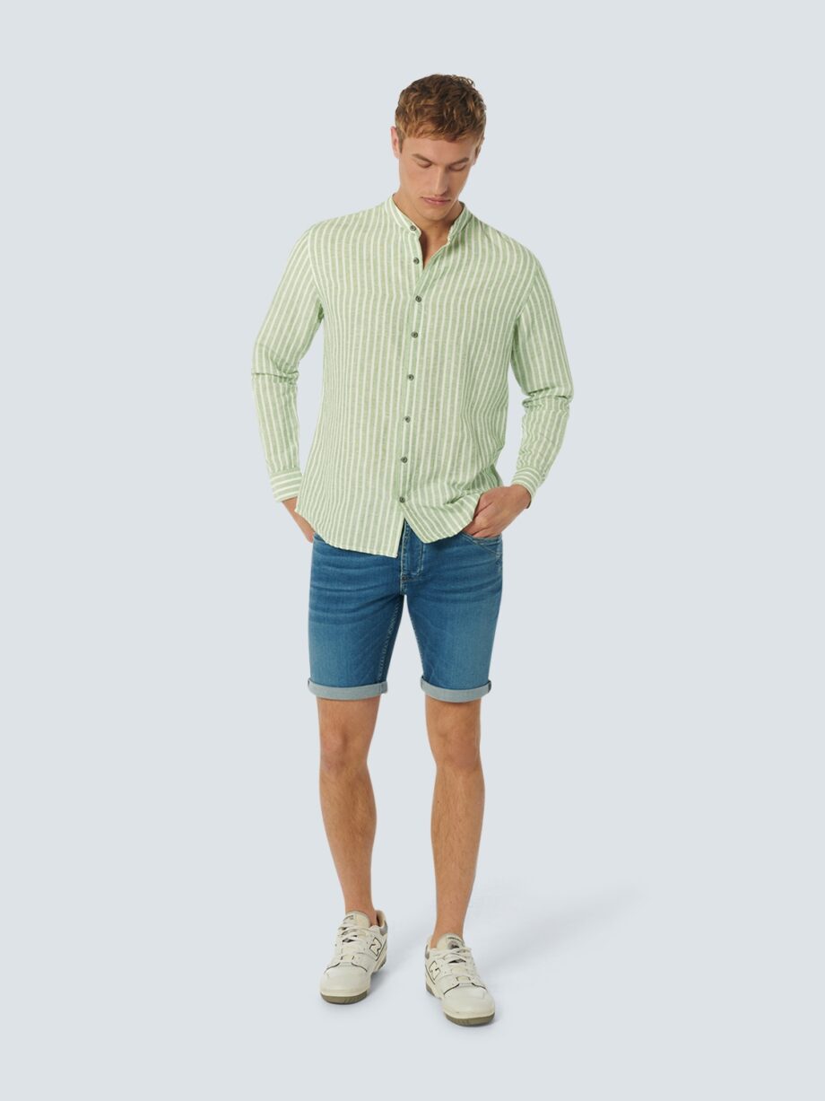 NO EXCESS Herren Shirt mit Streifenmuster in Blau und Grün - cloud und green