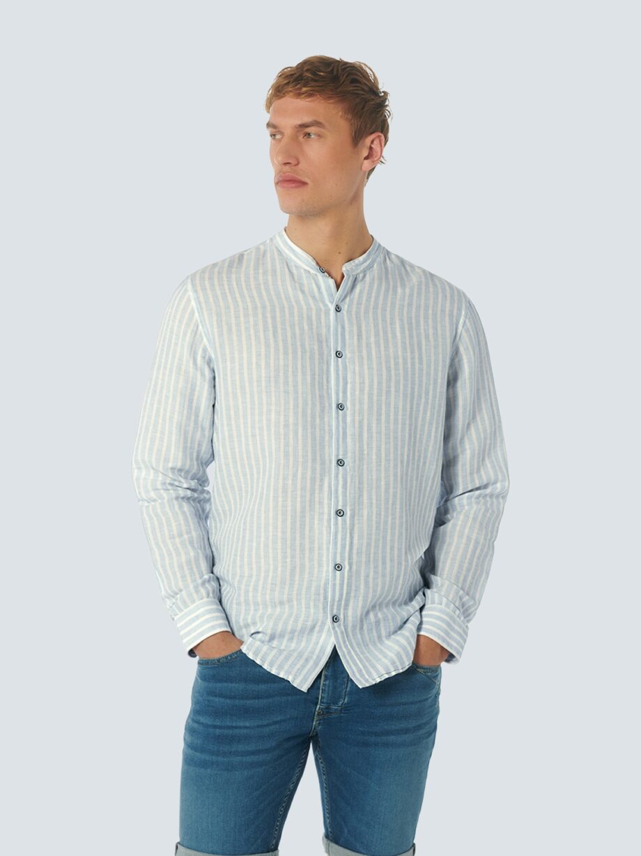 NO EXCESS Herren Shirt mit Streifenmuster in Blau und Grün - cloud und green