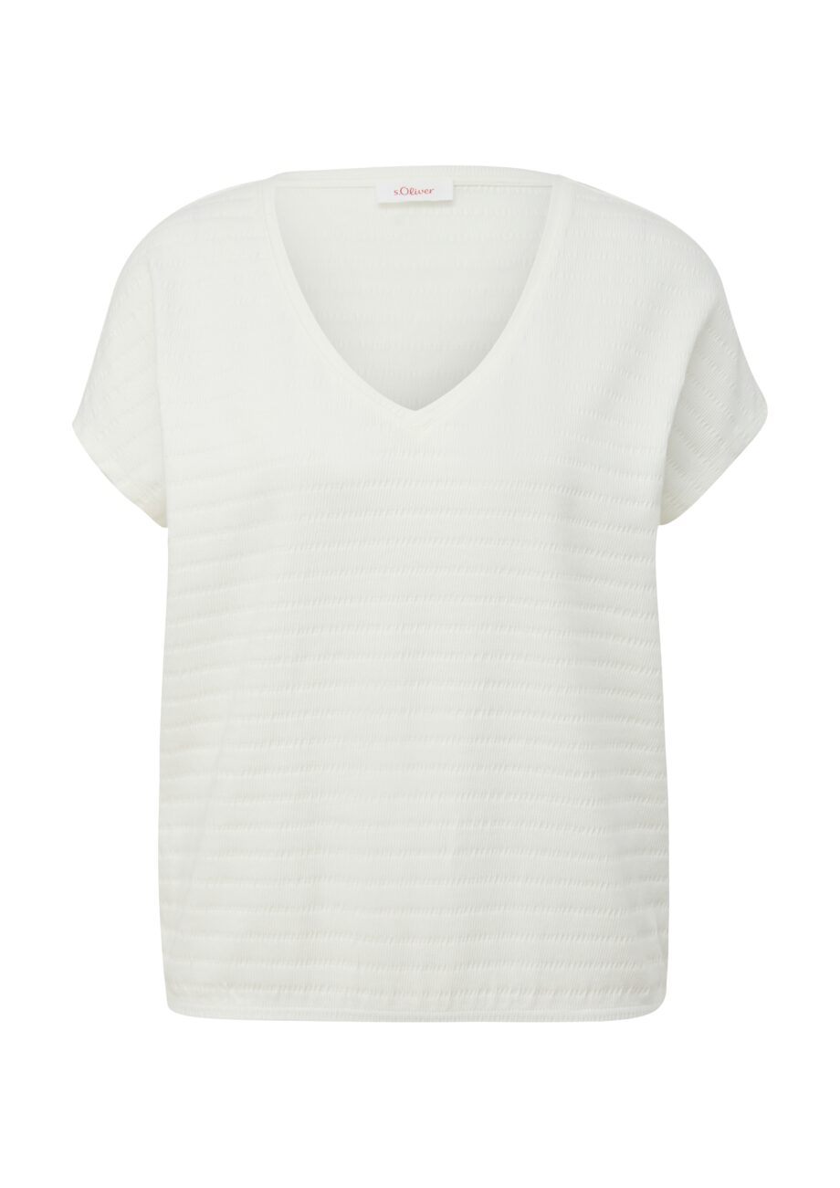 s.Oliver T-Shirt in creme mit V-Ausschnitt