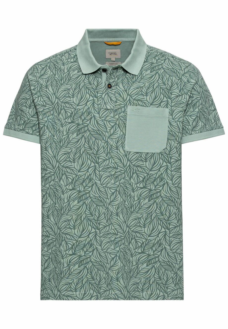 CAMEL ACTIVE Herren Piqué Poloshirt mit floralem Allover-Print in Grün - aqua green