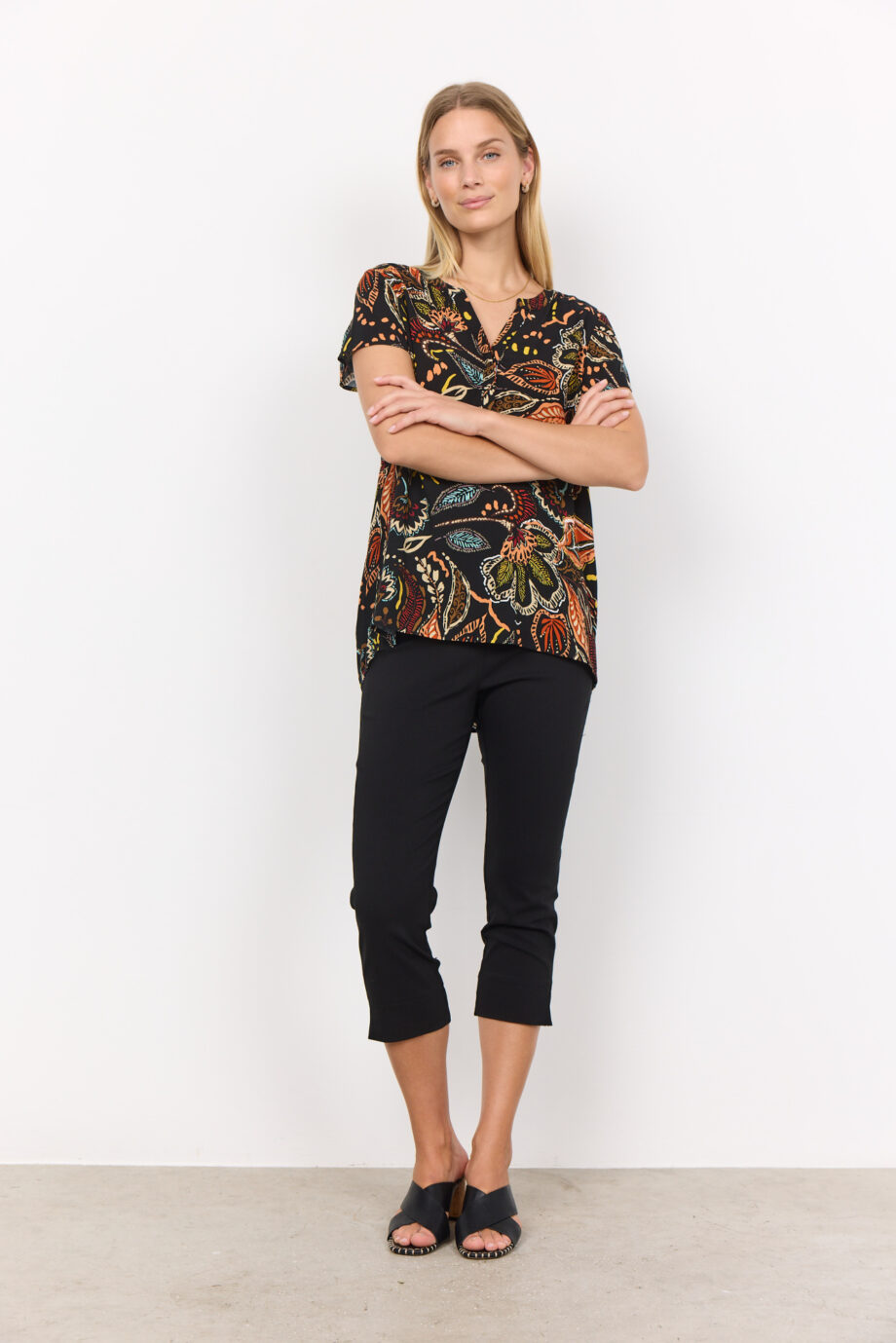 SOYACONCEPT Damen Bluse Kurzarm mit Print Emine - Schwarz gemustert