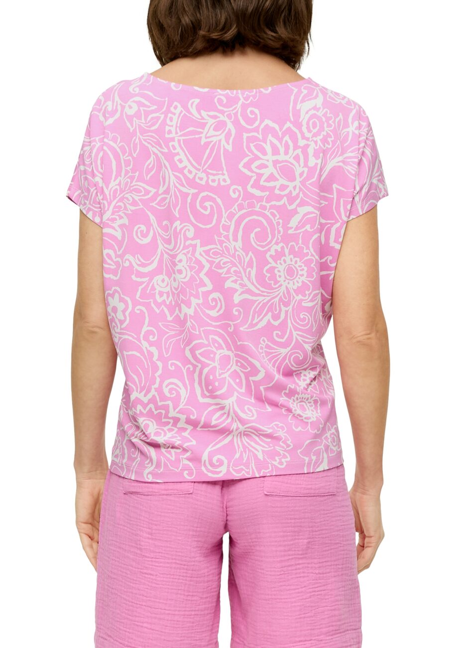 S. OLIVER Damen T-Shirt mit Rundhalsausschnitt - Rosa und Blau gemustert