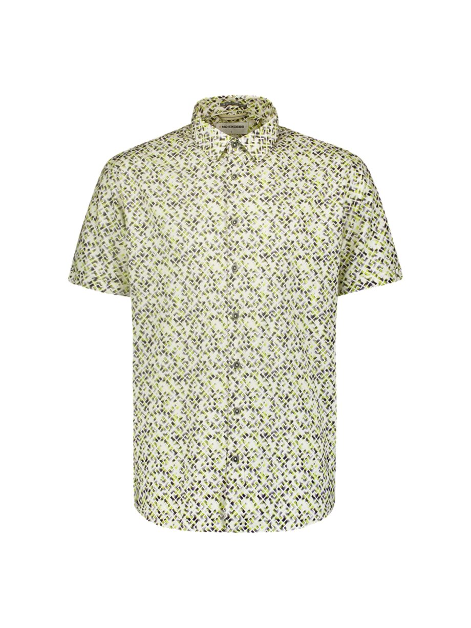 NO EXCESS Herren Hemd Allover Print in Grün gemustert - lime