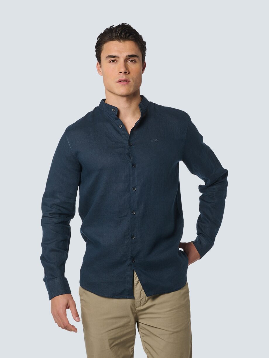 NO EXCESS Herren Langarmshirt aus Leinen in Dunkelblau und Blau