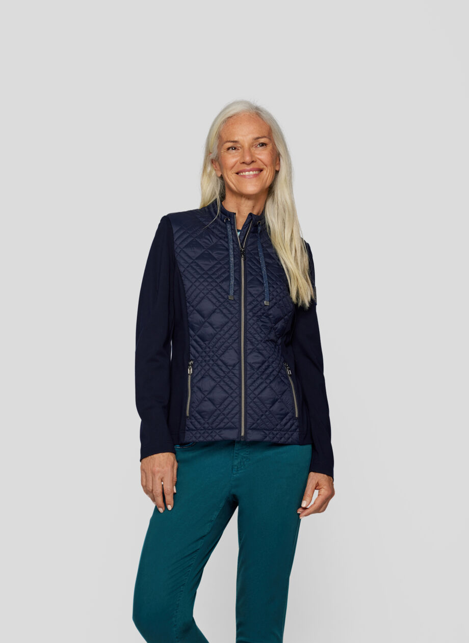 RABE Damen Materialmix Steppjacke in dunkelblau