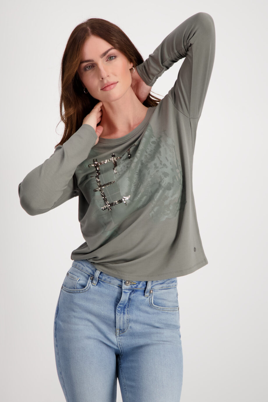 MONARI Damen Shirt mit Printmuster in Grau und Grün - stone, frozen green