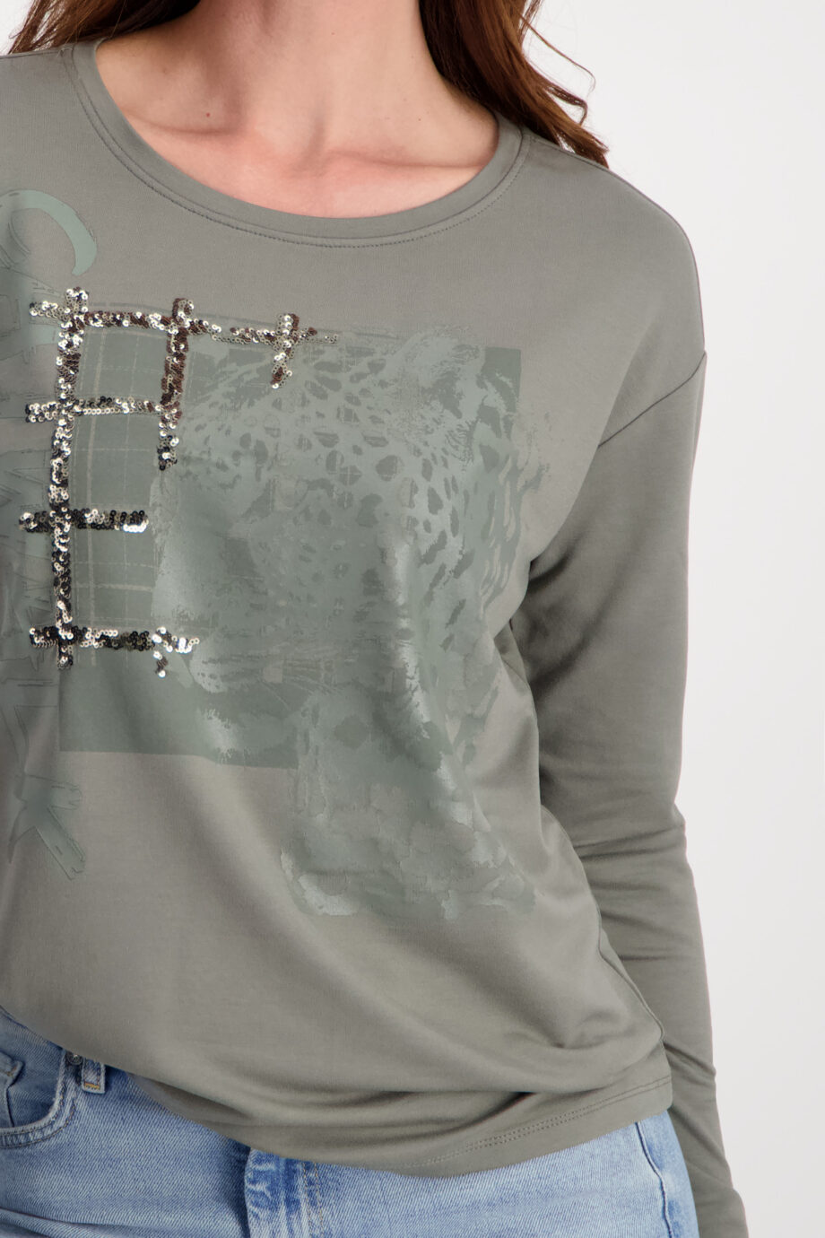 MONARI Damen Shirt mit Printmuster in Grau und Grün - stone, frozen green