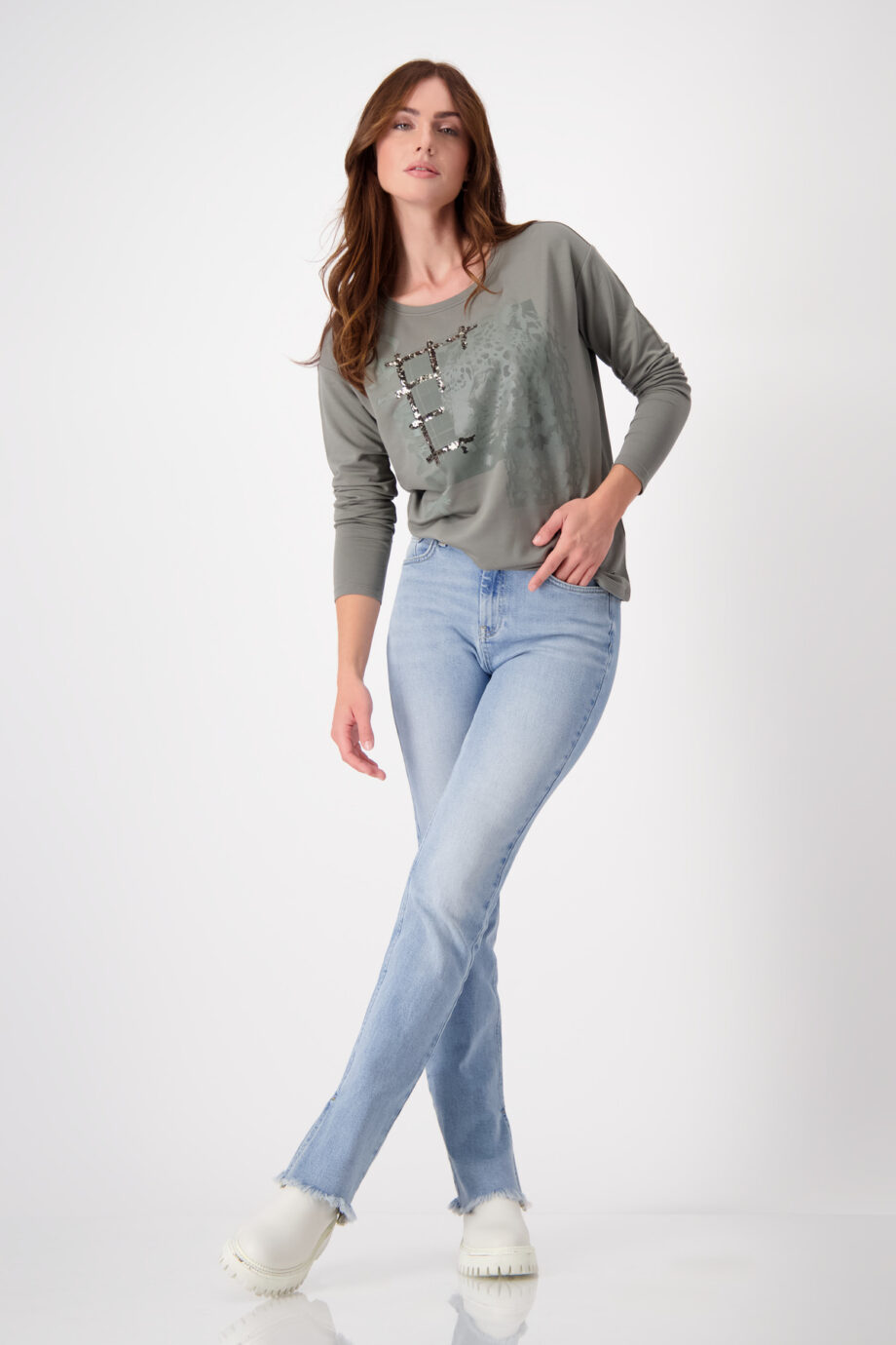 MONARI Damen Shirt mit Printmuster in Grau und Grün - stone, frozen green