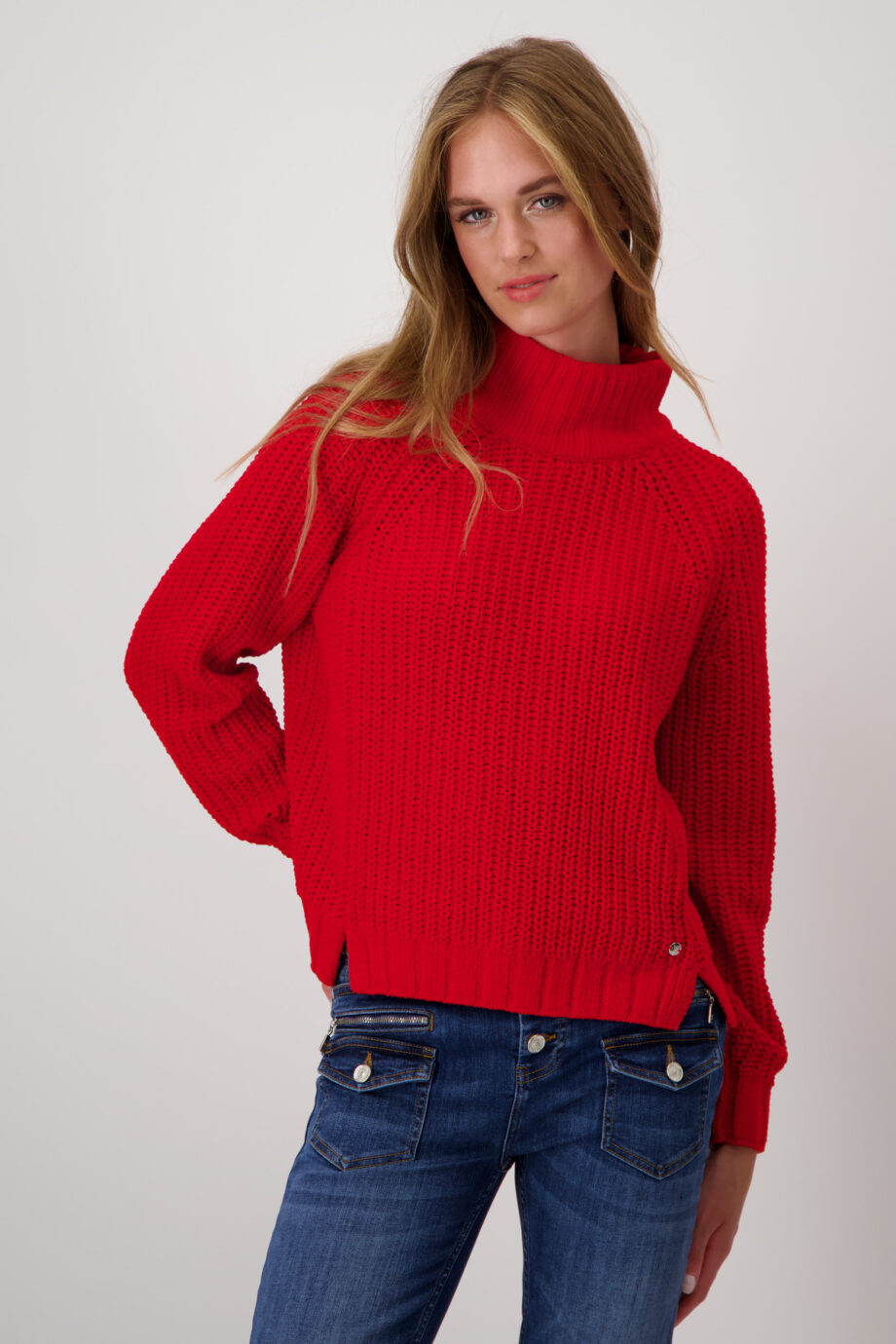 MONARI Damen Chenille-Strickpullover mit Stehkragen in deep red