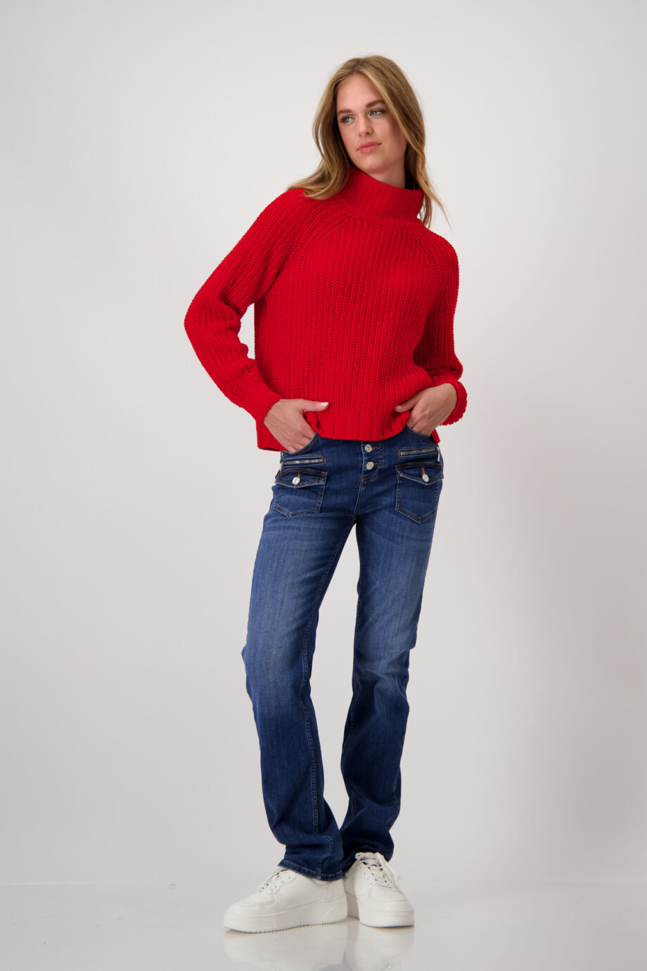 MONARI Damen Chenille-Strickpullover mit Stehkragen in deep red