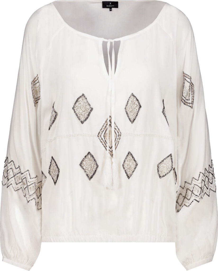 MONARI Damen Luftige Bluse mit Schmuck in Weiß - offwhite