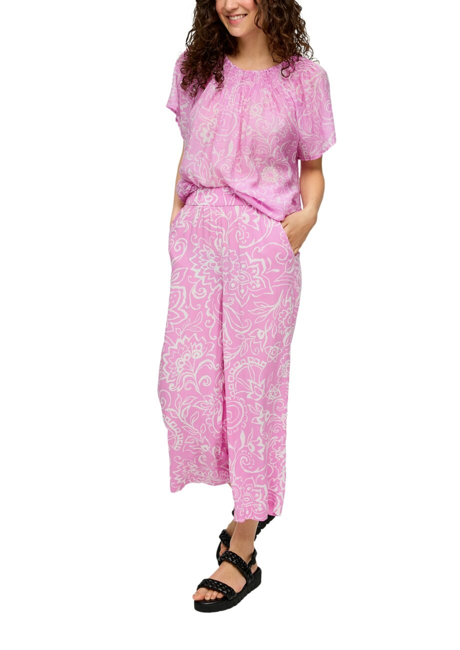S. OLIVER Damen Stoffhose lang in Rosa gemustert