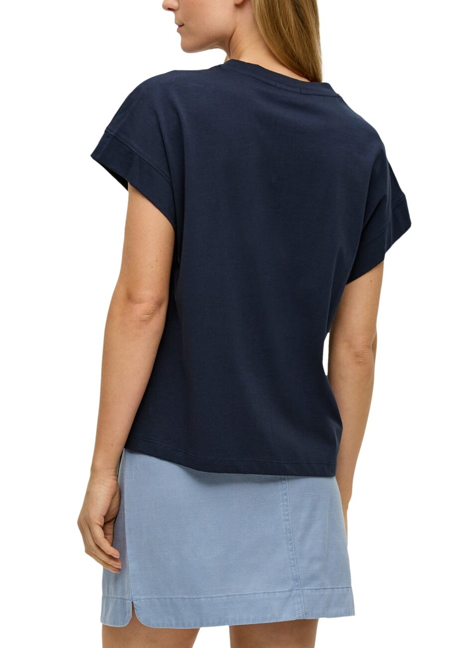 S. OLIVER Damen Baumwoll-Shirt im Relaxed Fit mit Rundhalsausschnitt in Blau