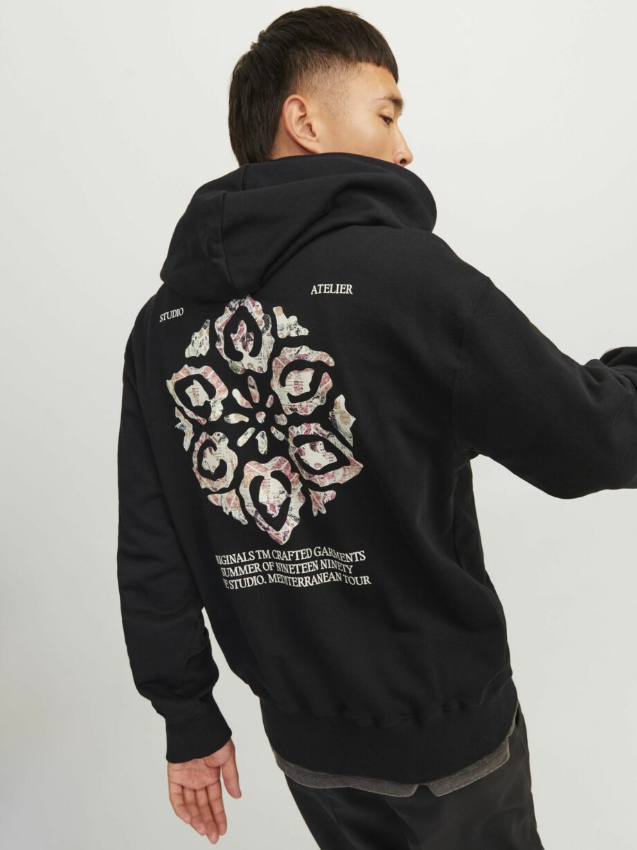 JACK&JONES Herren Hoodie mit Backprint NOTO - black or buttercream