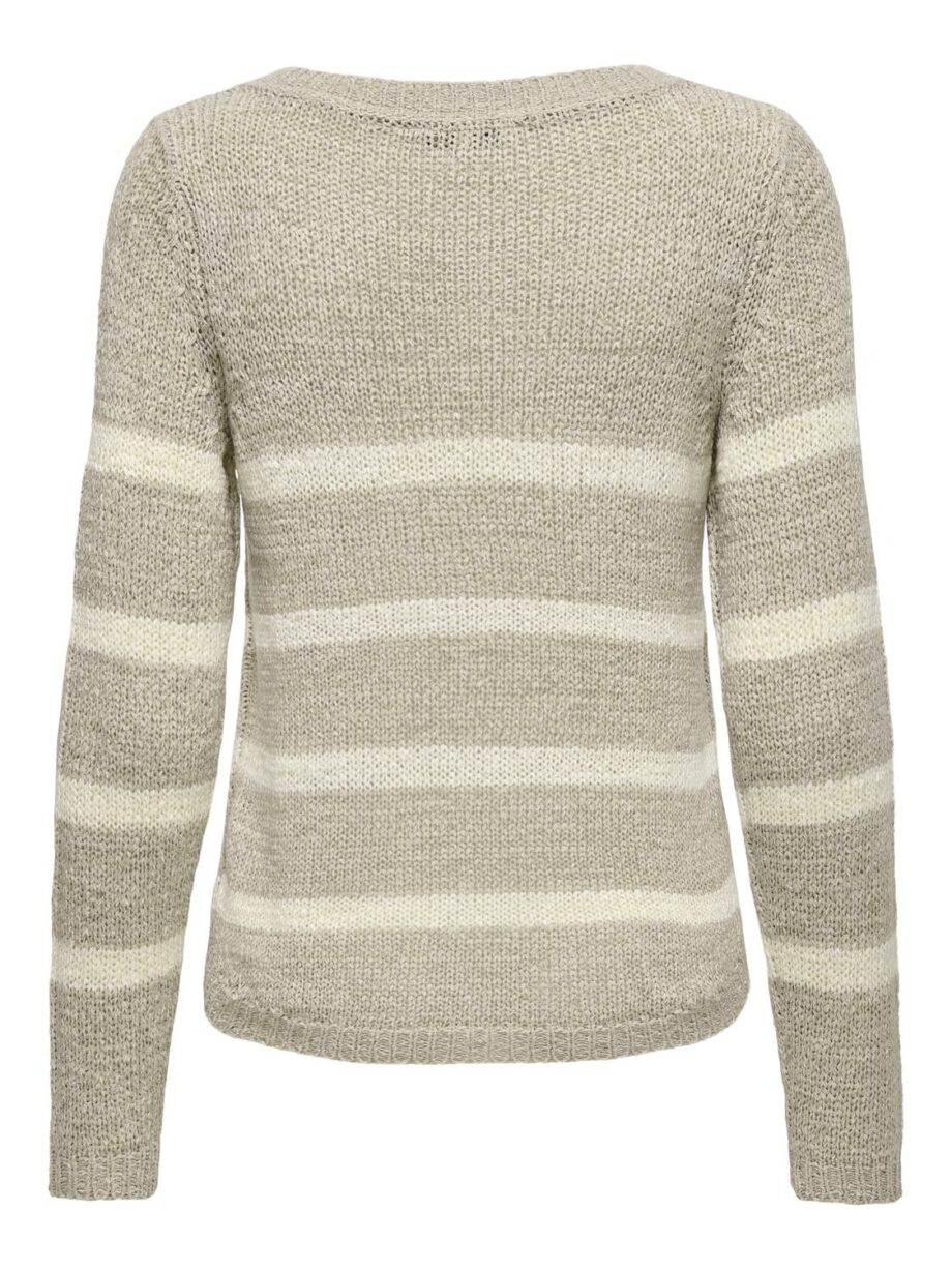 ONLY Damen Pullover Langarm gestreift in Weiß und Grau - simply taupe, sea spray