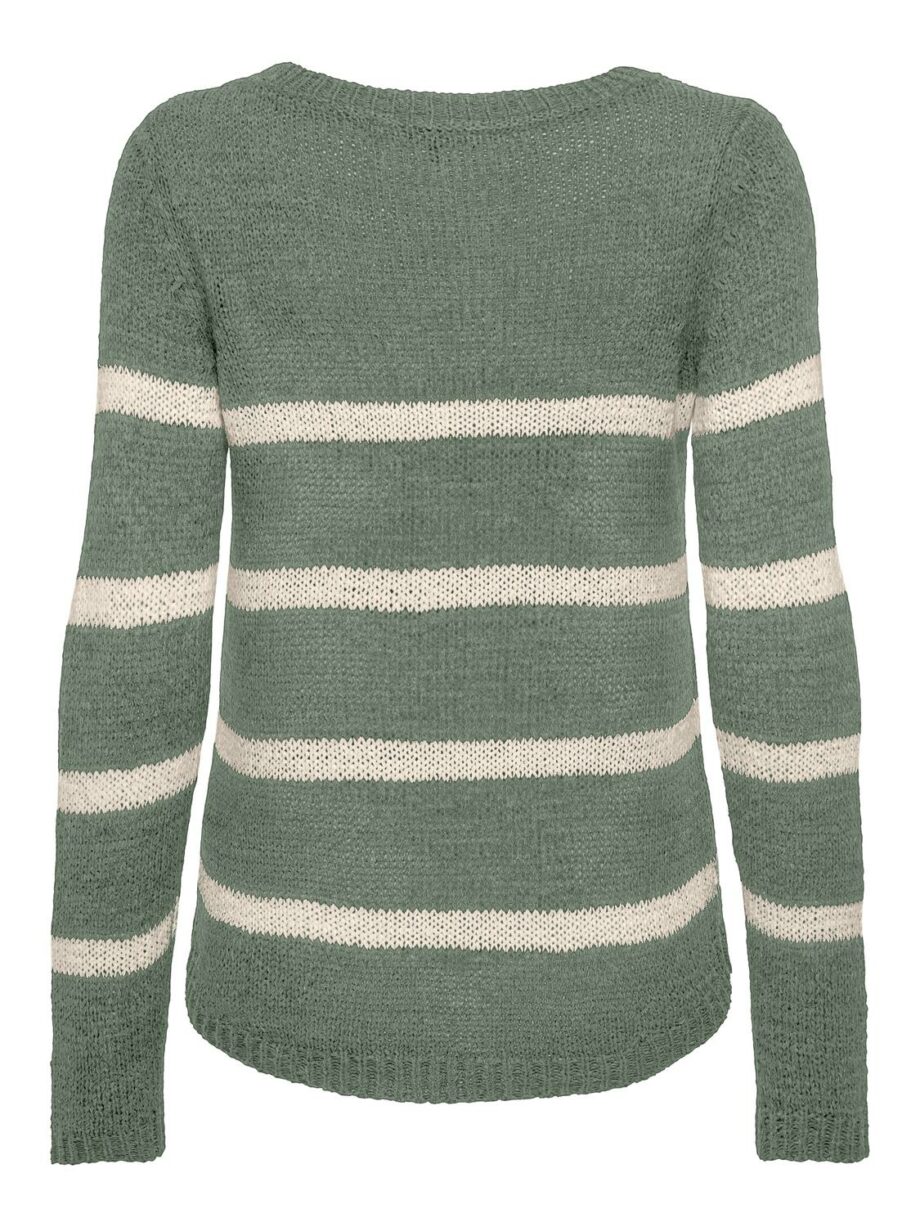 ONLY Damen Pullover Langarm gestreift in Weiß und Grau - simply taupe, sea spray