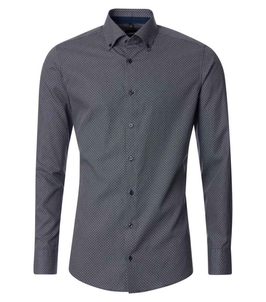 VENTI Herren Businesshemd mit Button-Down Kragen und Print, Modern Fit