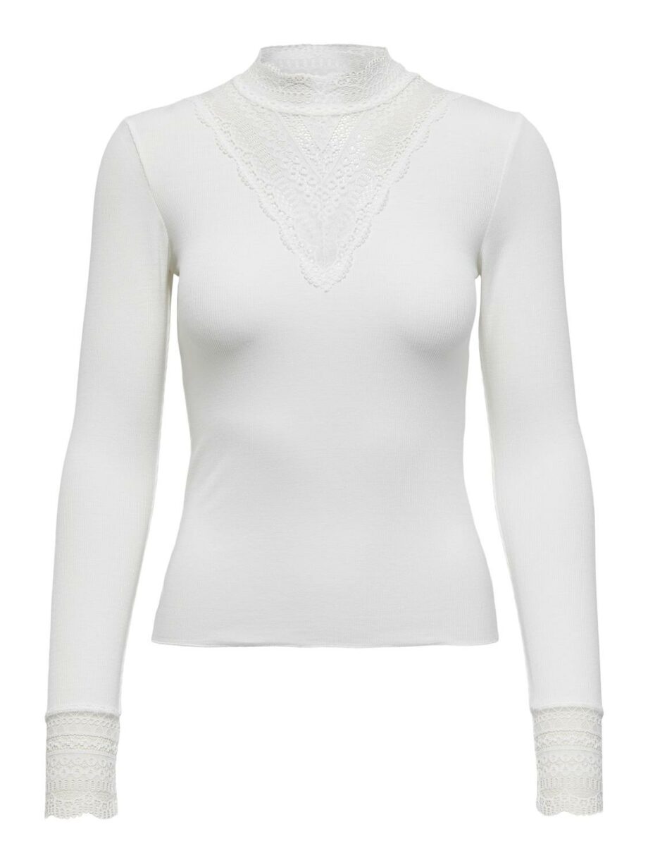 ONLY Damen High-Neck Top mit Spitzeneinsatz Tilde