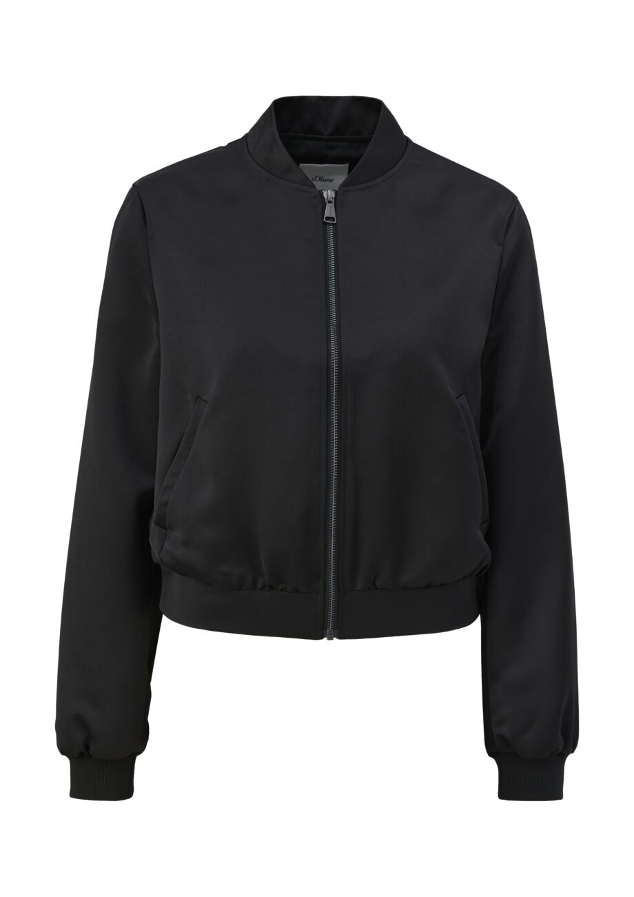 s.Oliver BLACK LABEL Damen Blouson-Jacke aus Satin in schwarz