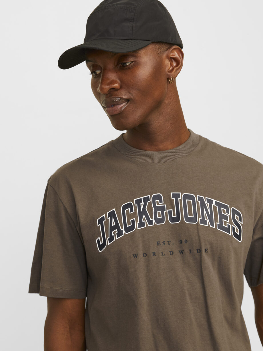 JACK&JONES Herren T-Shirt mit Rundhalsausschnitt in Braun und Violett - vineyard wine, canteen