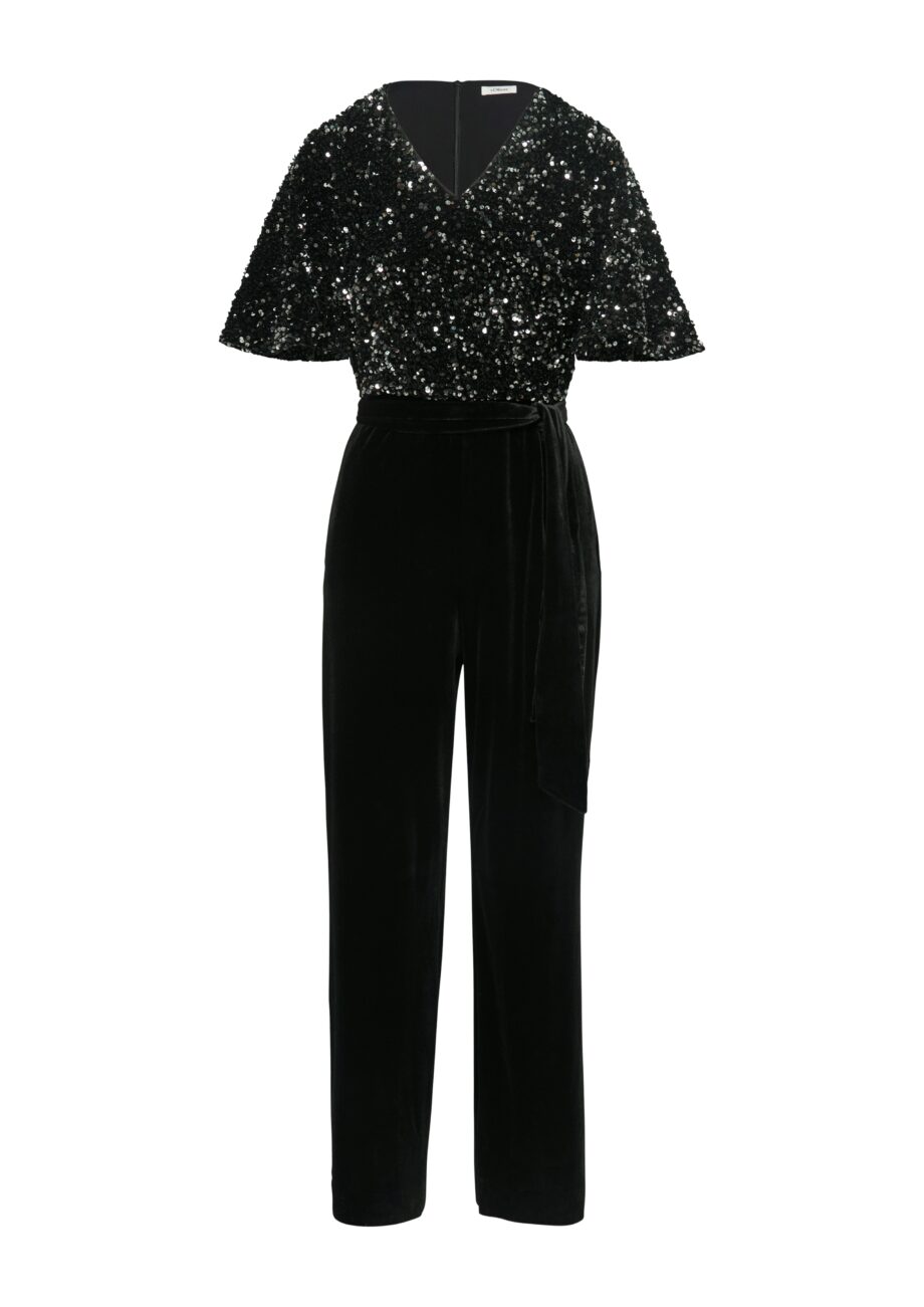 s.Oliver BLACK LABEL Damen Jumpsuit aus Samt mit Pailletten