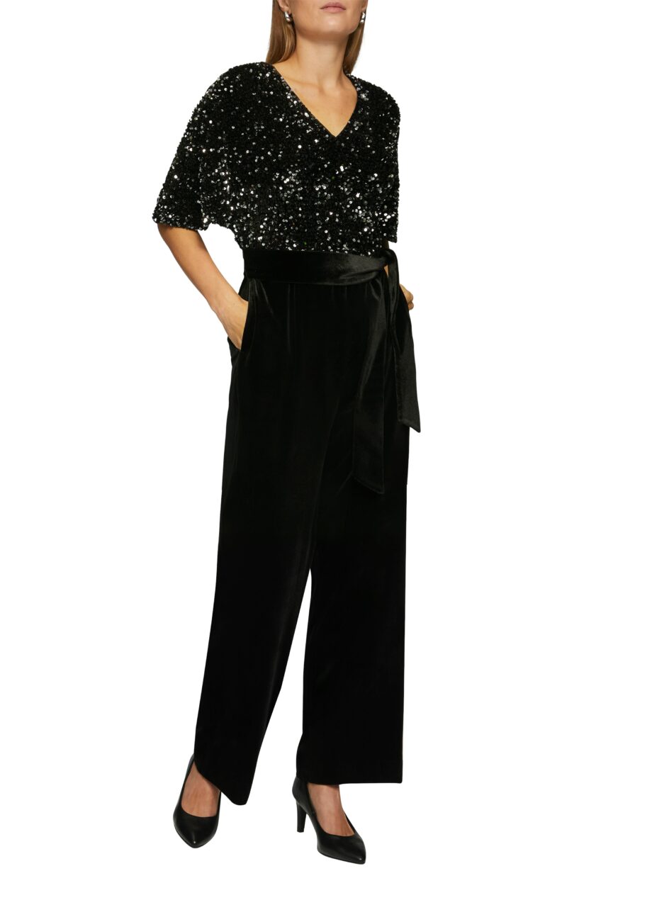 s.Oliver BLACK LABEL Damen Jumpsuit aus Samt mit Pailletten