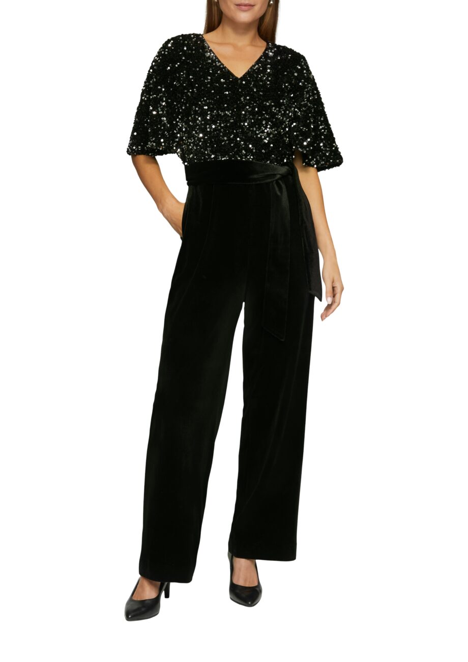 s.Oliver BLACK LABEL Damen Jumpsuit aus Samt mit Pailletten