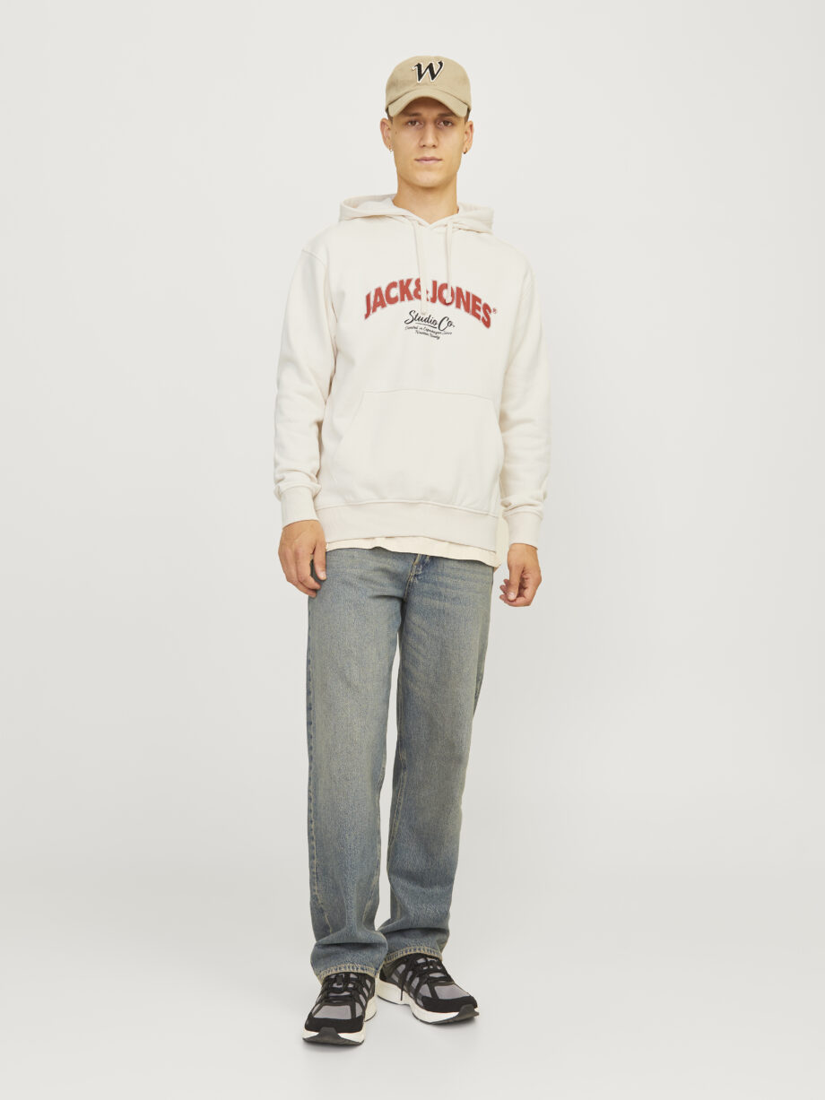 JACK&JONES Herren Sweathoodie JORBRONX mit Kapuze und Kängurutasche in Weiß, Hellblau und Schwarz