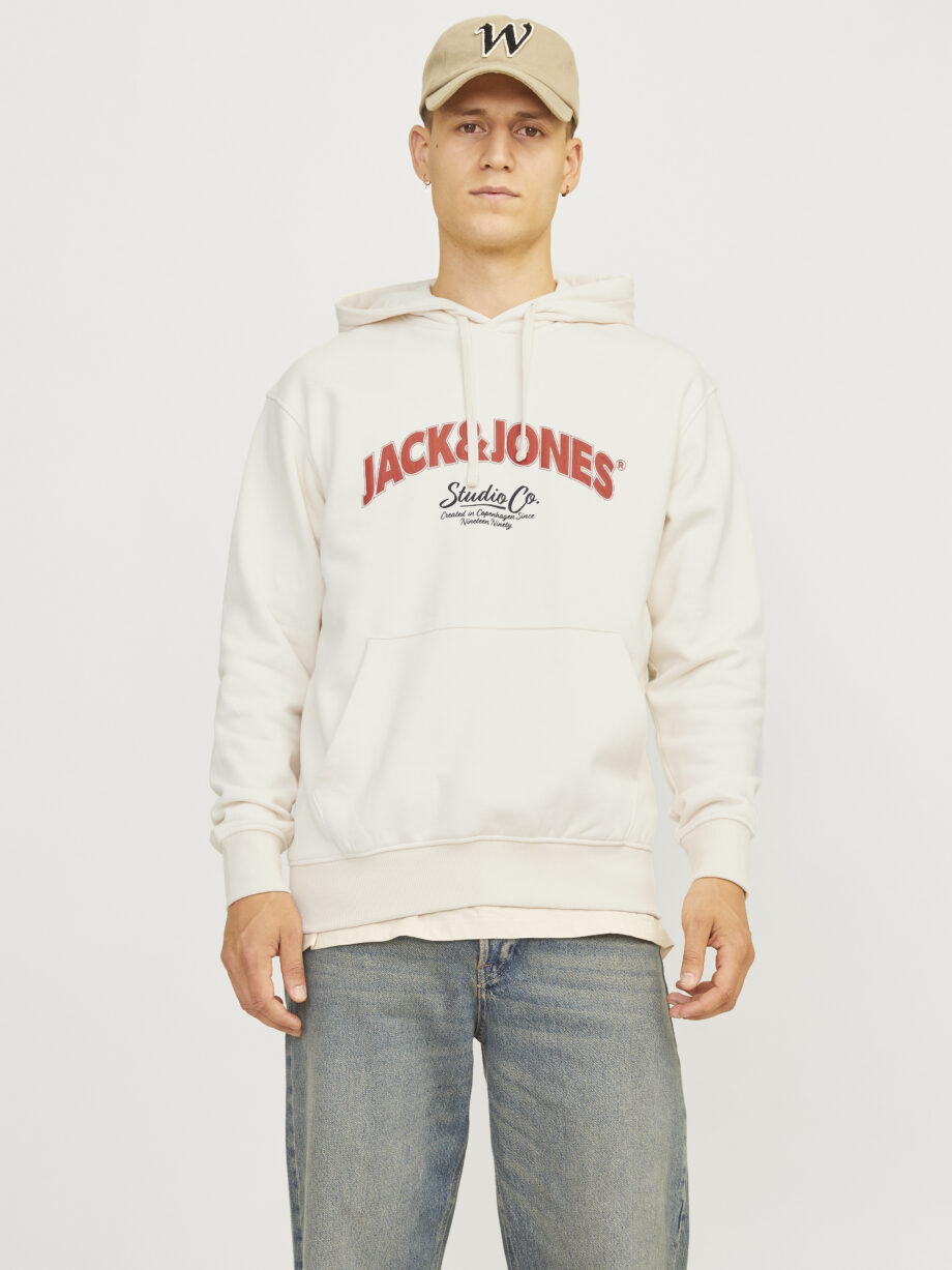 JACK&JONES Herren Sweathoodie JORBRONX mit Kapuze und Kängurutasche in Weiß, Hellblau und Schwarz