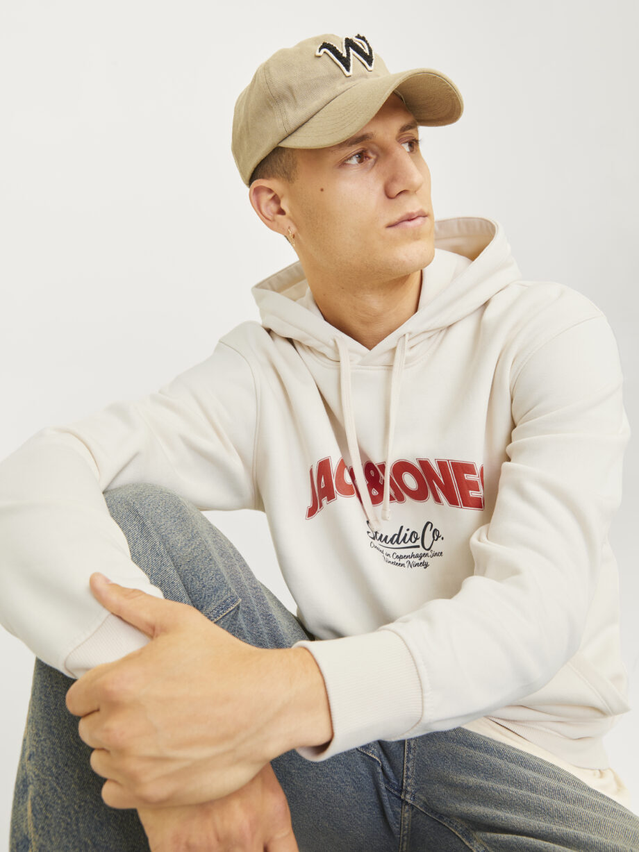 JACK&JONES Herren Sweathoodie JORBRONX mit Kapuze und Kängurutasche in Weiß, Hellblau und Schwarz