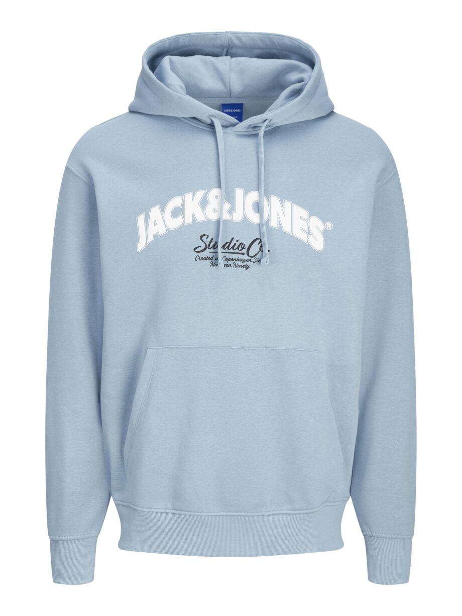 JACK&JONES Herren Sweathoodie JORBRONX mit Kapuze und Kängurutasche in Weiß, Hellblau und Schwarz