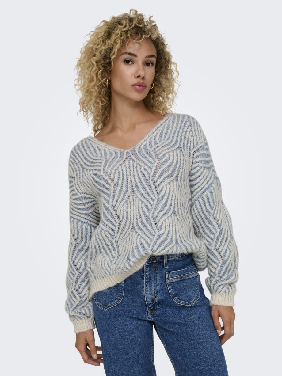 ONLY Damen Pullover mit V-Ausschnitt ELIN LIVE cloud dancer