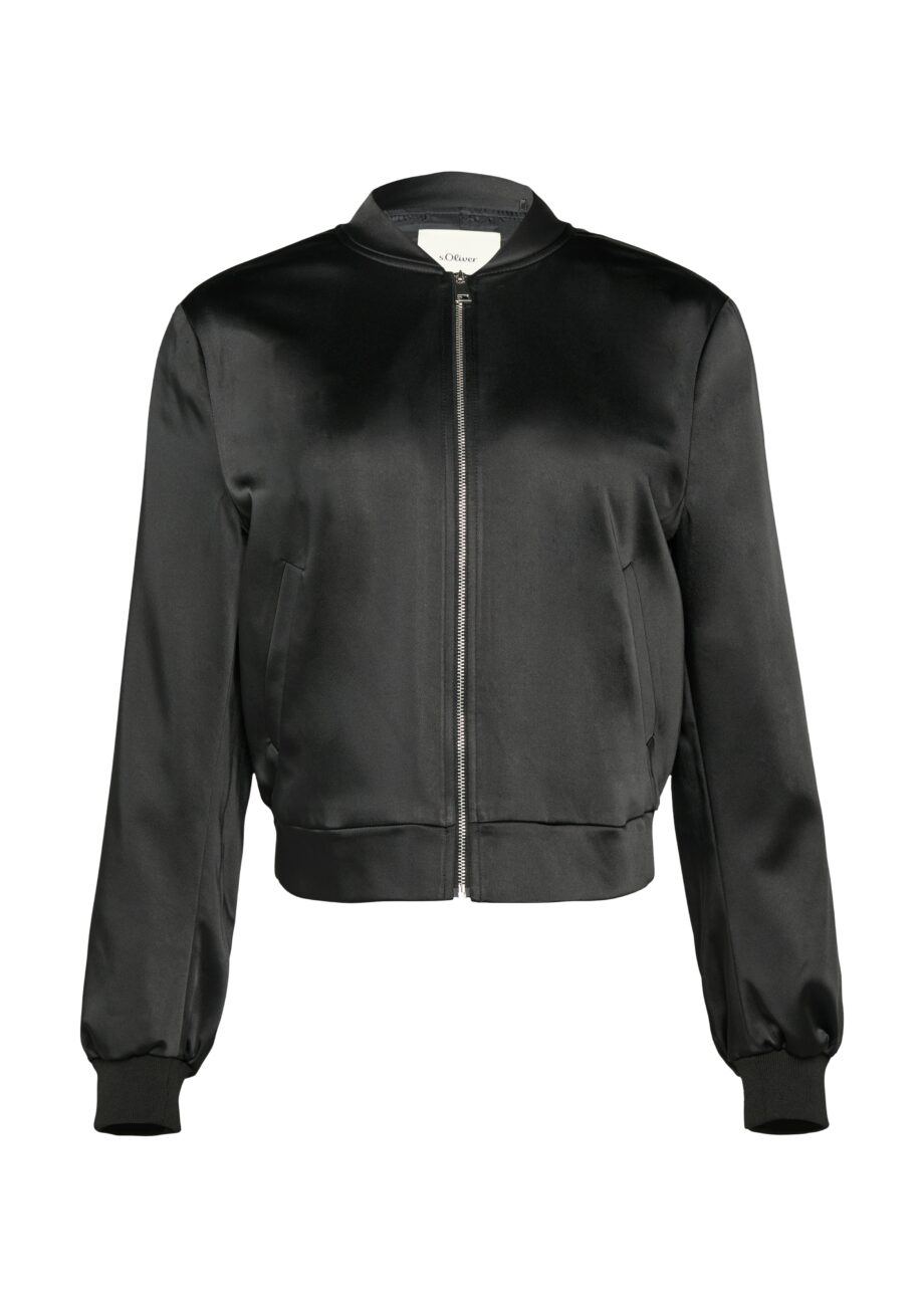 s.Oliver BLACK LABEL Damen Satinblouson mit Rippbündchen schwarz