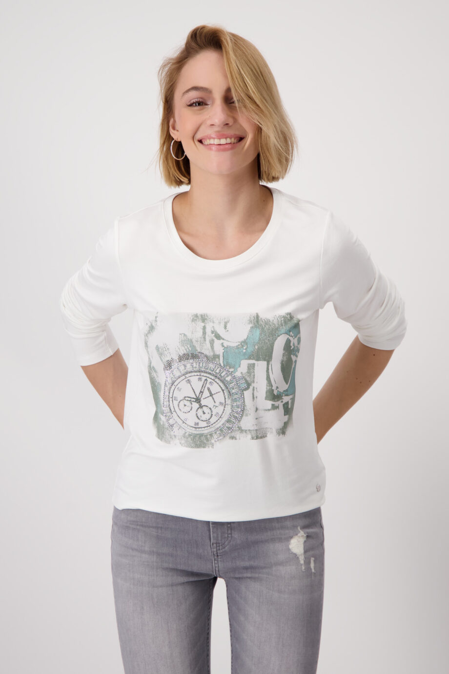 MONARI Damenshirt mit Uhren-Print in off-white