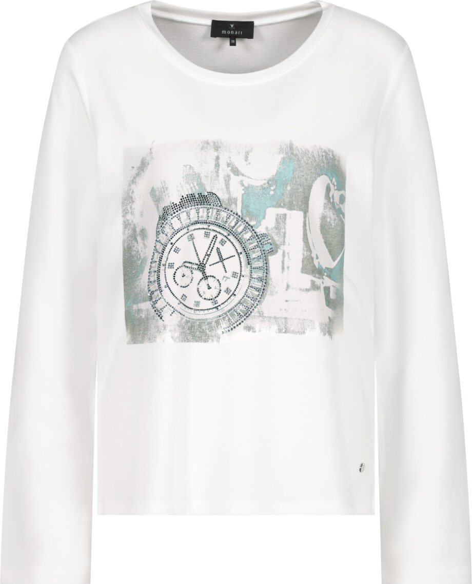 MONARI Damenshirt mit Uhren-Print in off-white