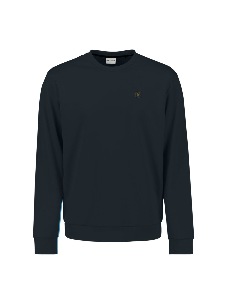 NO EXCESS Herren Sweatshirt mit Rundhals uni in dunkelblau und iceblau