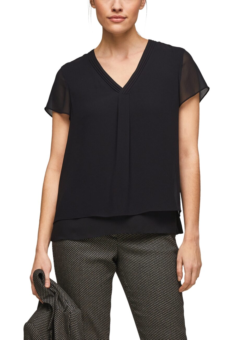 S. OLIVER BLACK LABEL Damen Chiffon-Bluse - Schwarz und Weiß