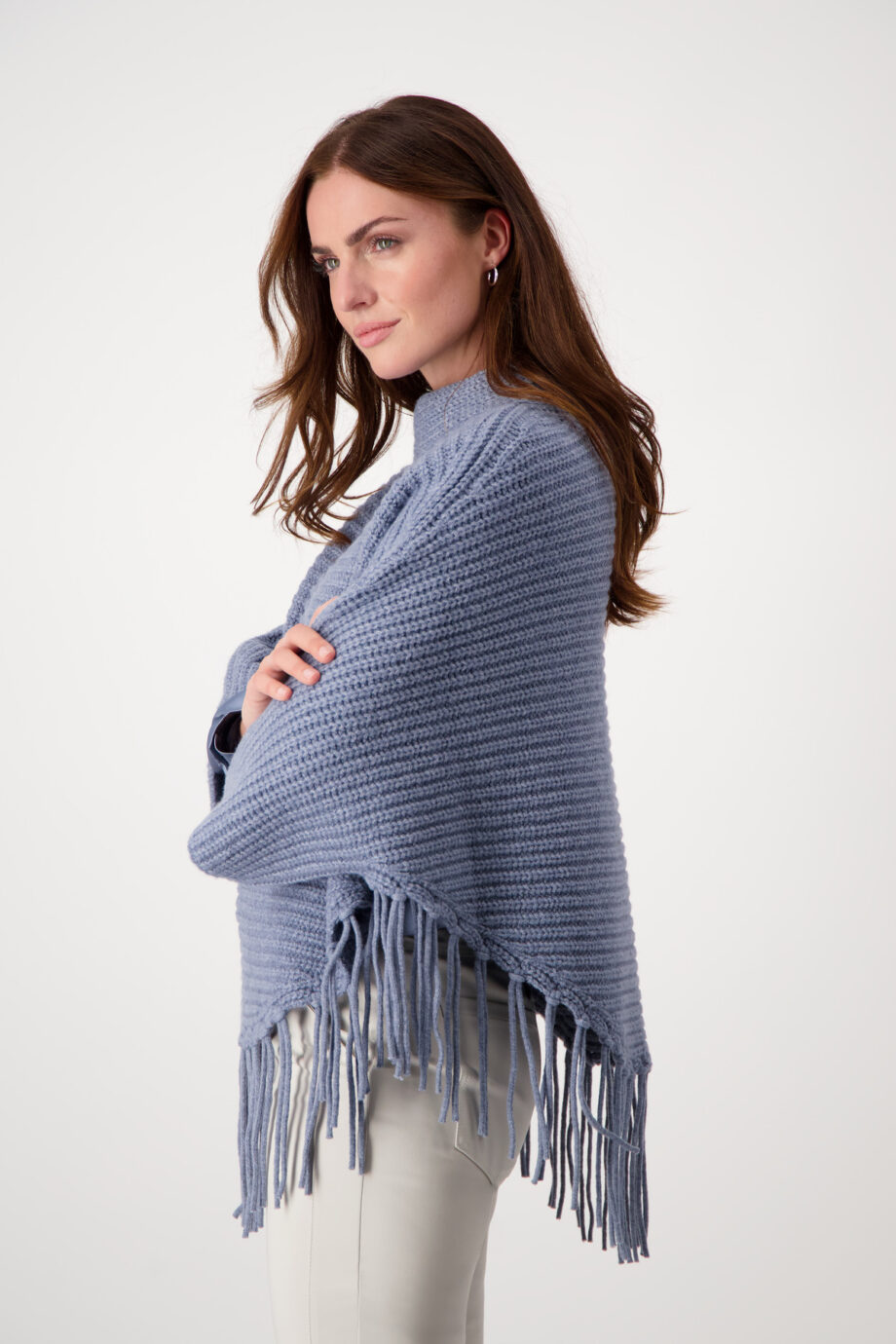 MONARI Damen Poncho mit Fransen in Blau - smokey blue