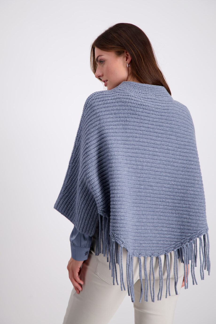 MONARI Damen Poncho mit Fransen in Blau - smokey blue