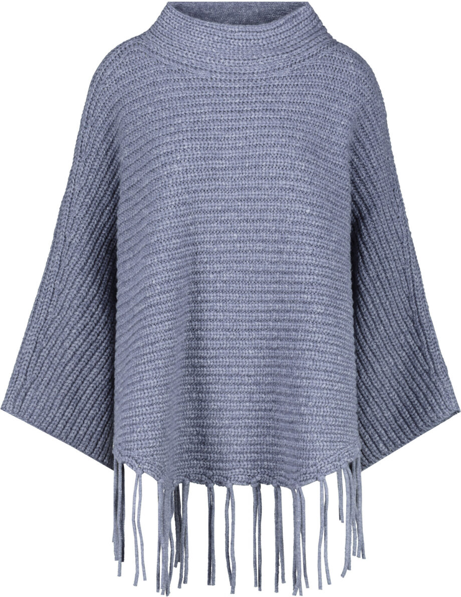 MONARI Damen Poncho mit Fransen in Blau - smokey blue