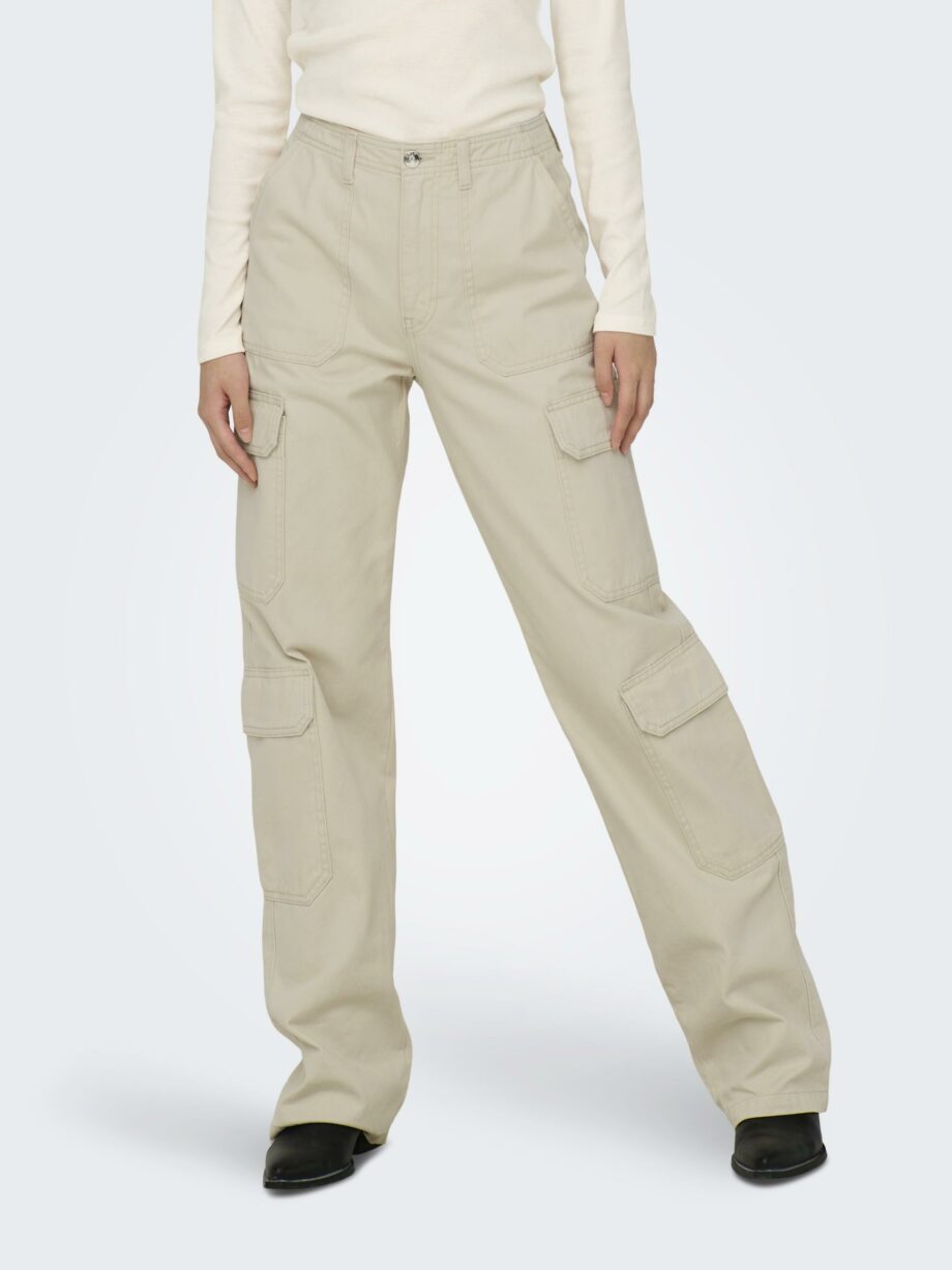 ONLY Damen lockere Cargo-Hose mit hoher Taille in Beige - Pumice Stone